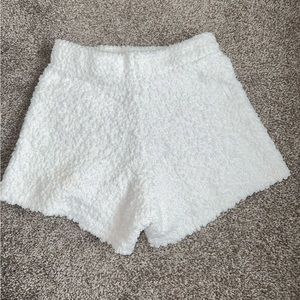 Fuzzy white comfy high waist shorts